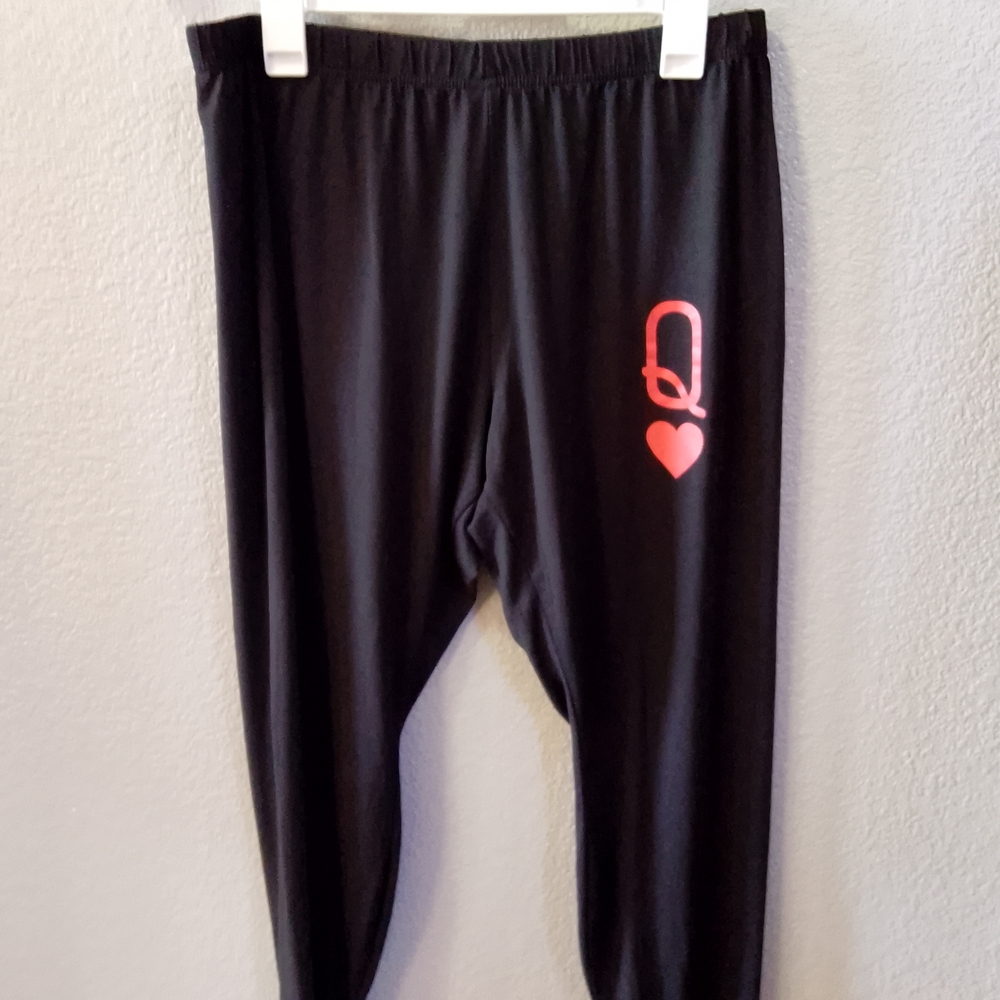 SHEIN Black Leggings with Red Heart Accent